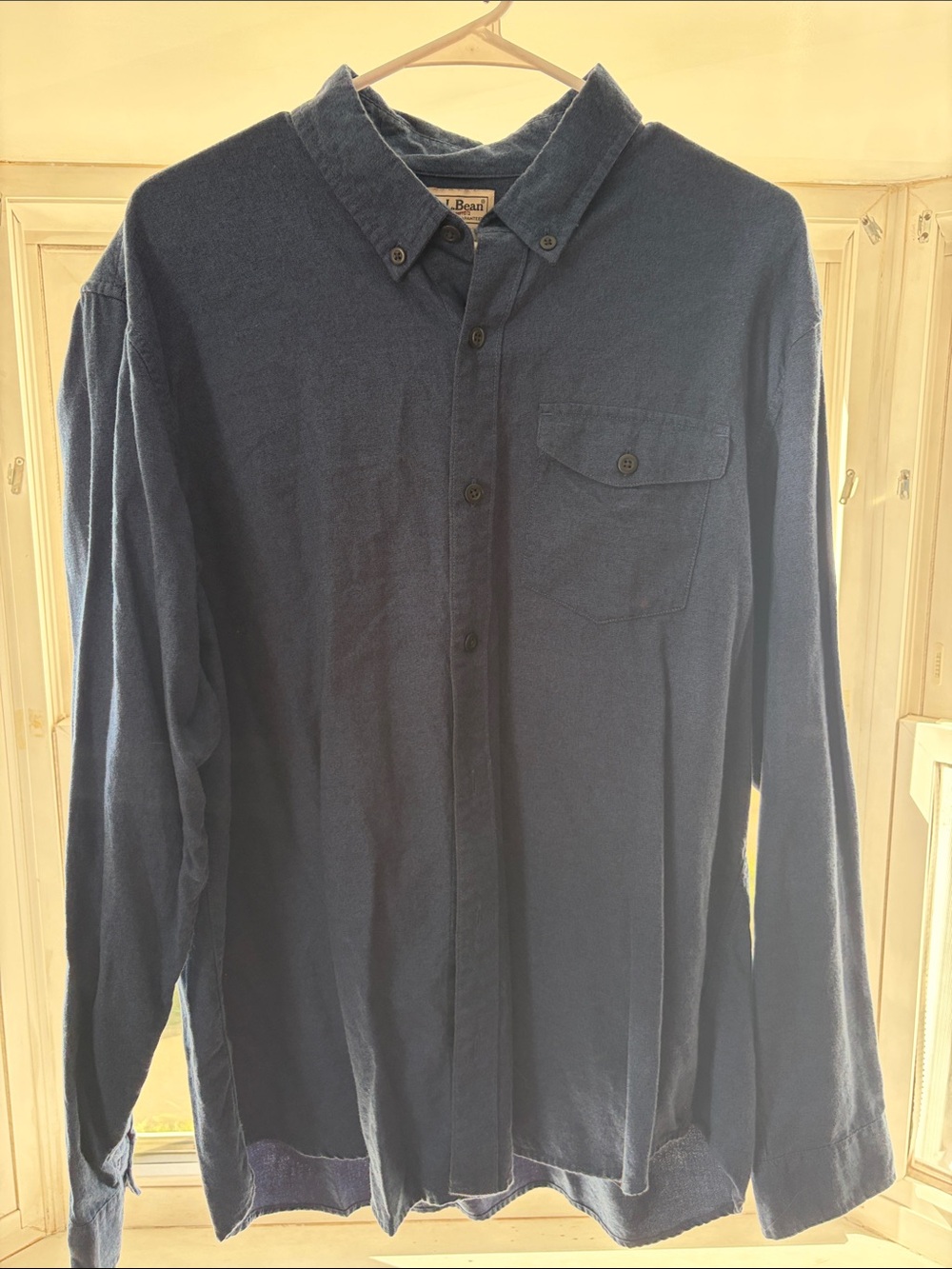 L.L. Bean 100% Cotton Navy Blue Long-Sleeve Button-Down Shirt
